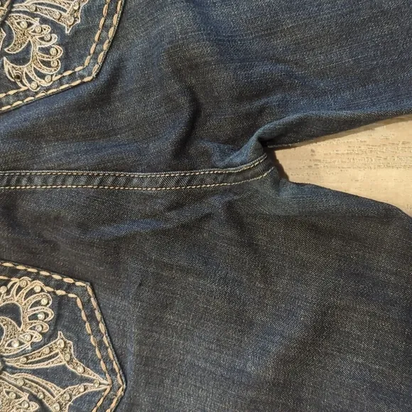 L.A. Idol USA bootcut blingy distressed jeans cowgirl/rodeo sz 15 37x34L TALL