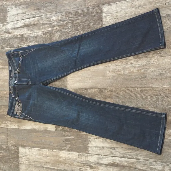 L.A. Idol USA bootcut blingy distressed jeans cowgirl/rodeo sz 15 37x34L TALL