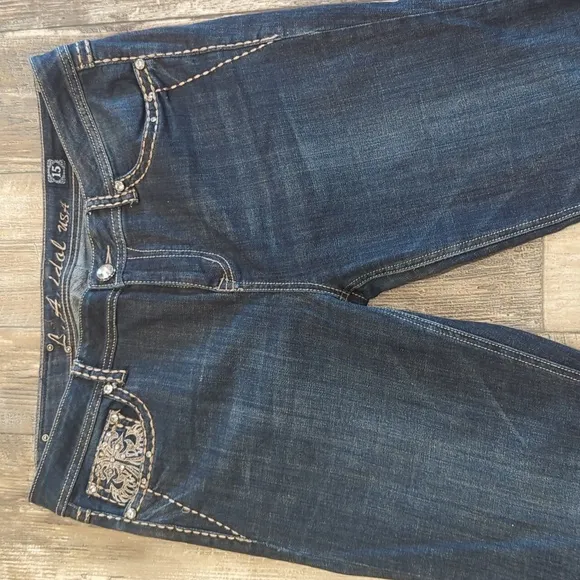 L.A. Idol USA bootcut blingy distressed jeans cowgirl/rodeo sz 15 37x34L TALL