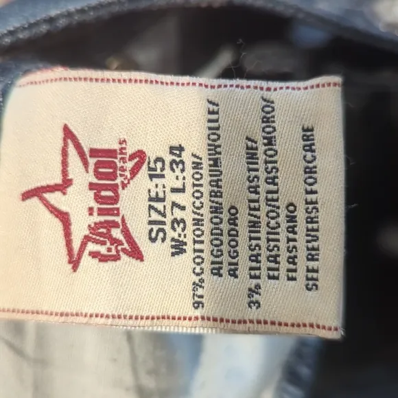 L.A. Idol USA bootcut blingy distressed jeans cowgirl/rodeo sz 15 37x34L TALL