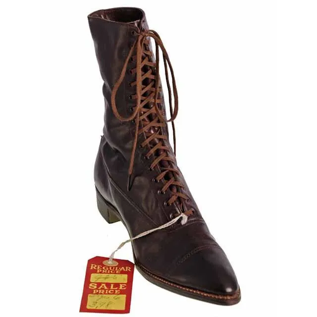 Ladies Vintage Dark Brown Leather Victorian Boots 1910 Sz 5-6