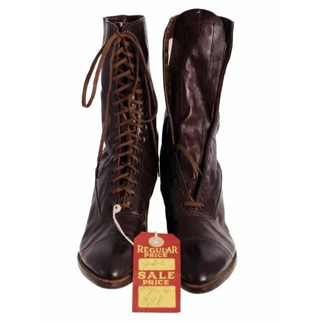 Ladies Vintage Dark Brown Leather Victorian Boots 1910 Sz 5-6