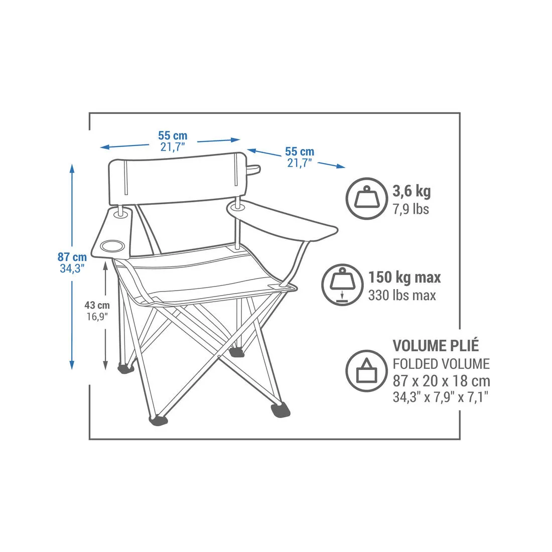 LARGE CAMPING FOLDING ARMCHAIR - XL
