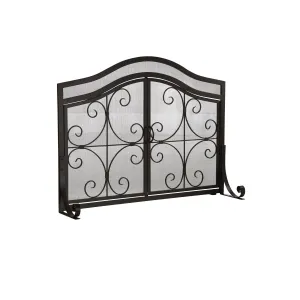 Large Crest Fireplace Screen With Doors - Black,47m2462