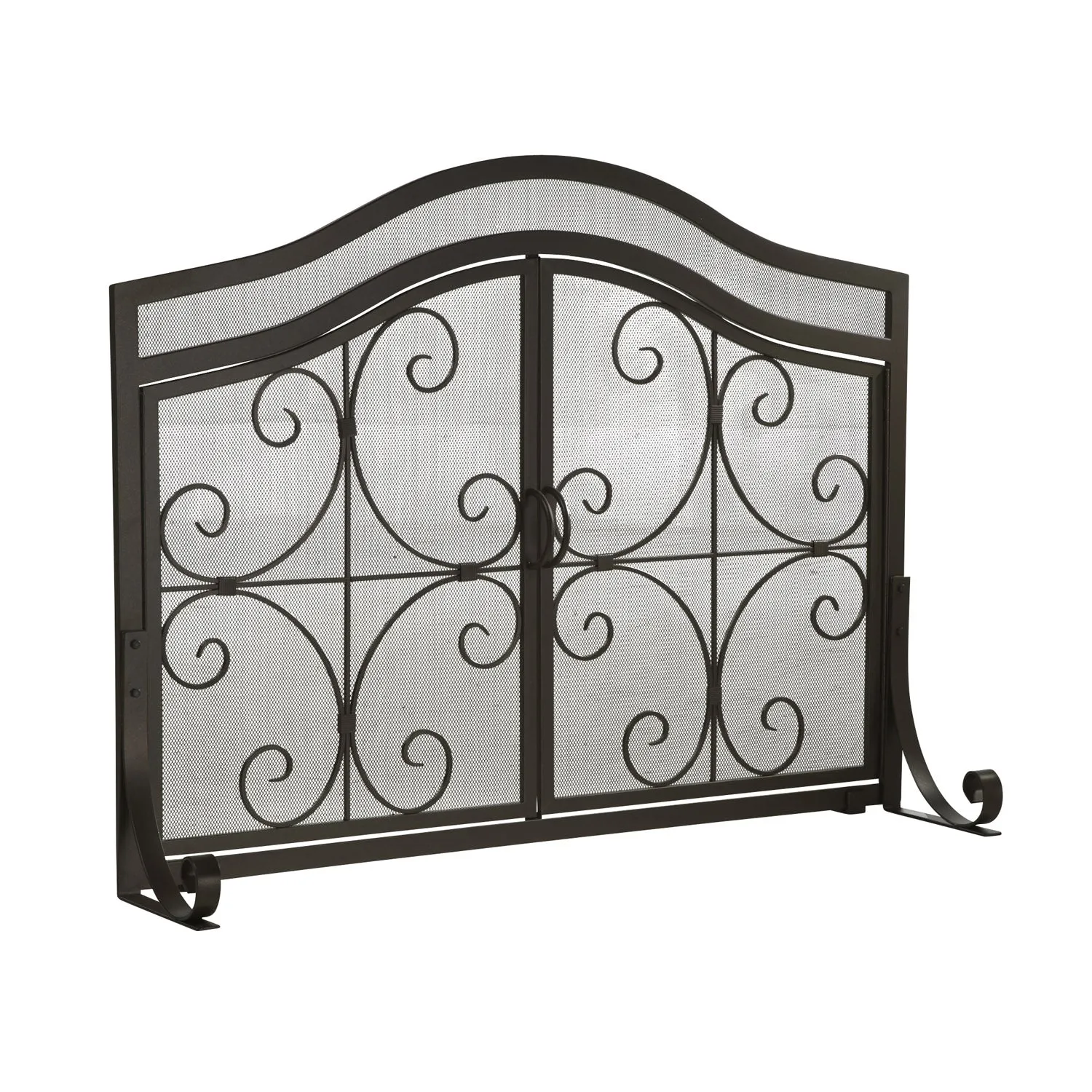 Large Crest Fireplace Screen With Doors - Black,47m2462