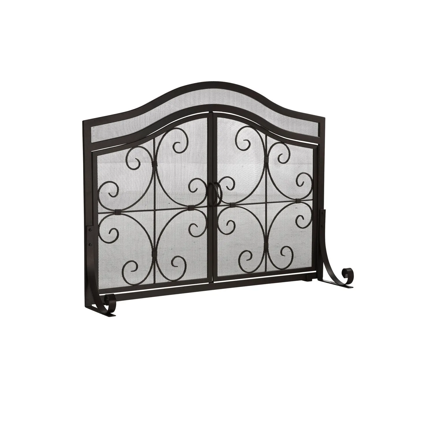 Large Crest Fireplace Screen With Doors - Black,47m2462