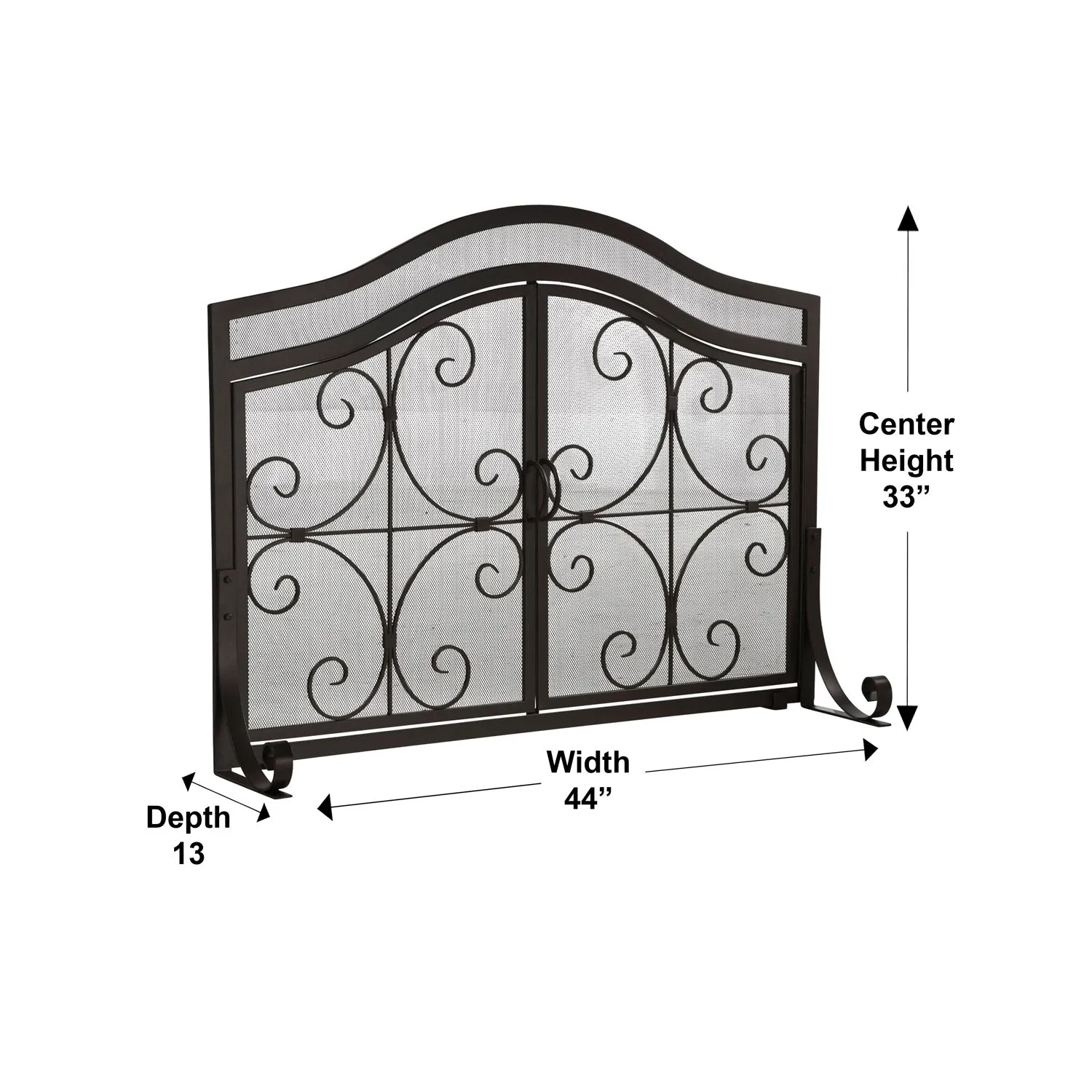 Large Crest Fireplace Screen With Doors - Black,47m2462
