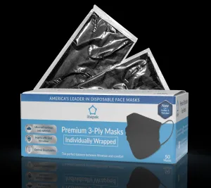Litepak Premium Disposable Face Masks 3-Ply (50-Pack, Individually Wrapped)