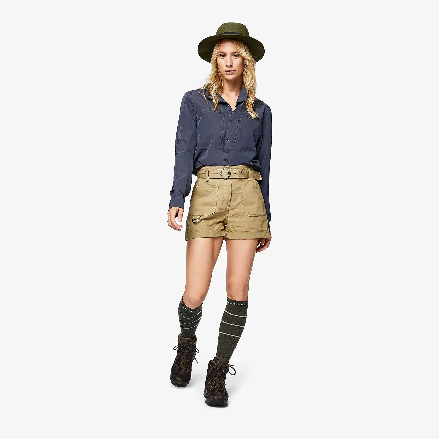 Merino Hiking Socks Women | Green / Beige