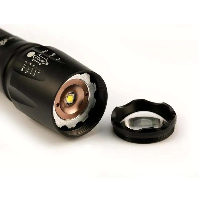 Military Grade 2000 Lumen LED Tactical Flashlight with 18650 Rechargeable Battery   Charger