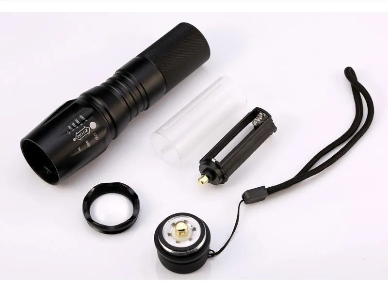 Military Grade 2000 Lumen LED Tactical Flashlight with 18650 Rechargeable Battery   Charger