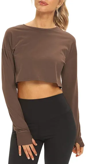 Mippo Long Sleeve Crop Tops Workout Athletic Gym Shirts Cropped Sweatshirts for Women