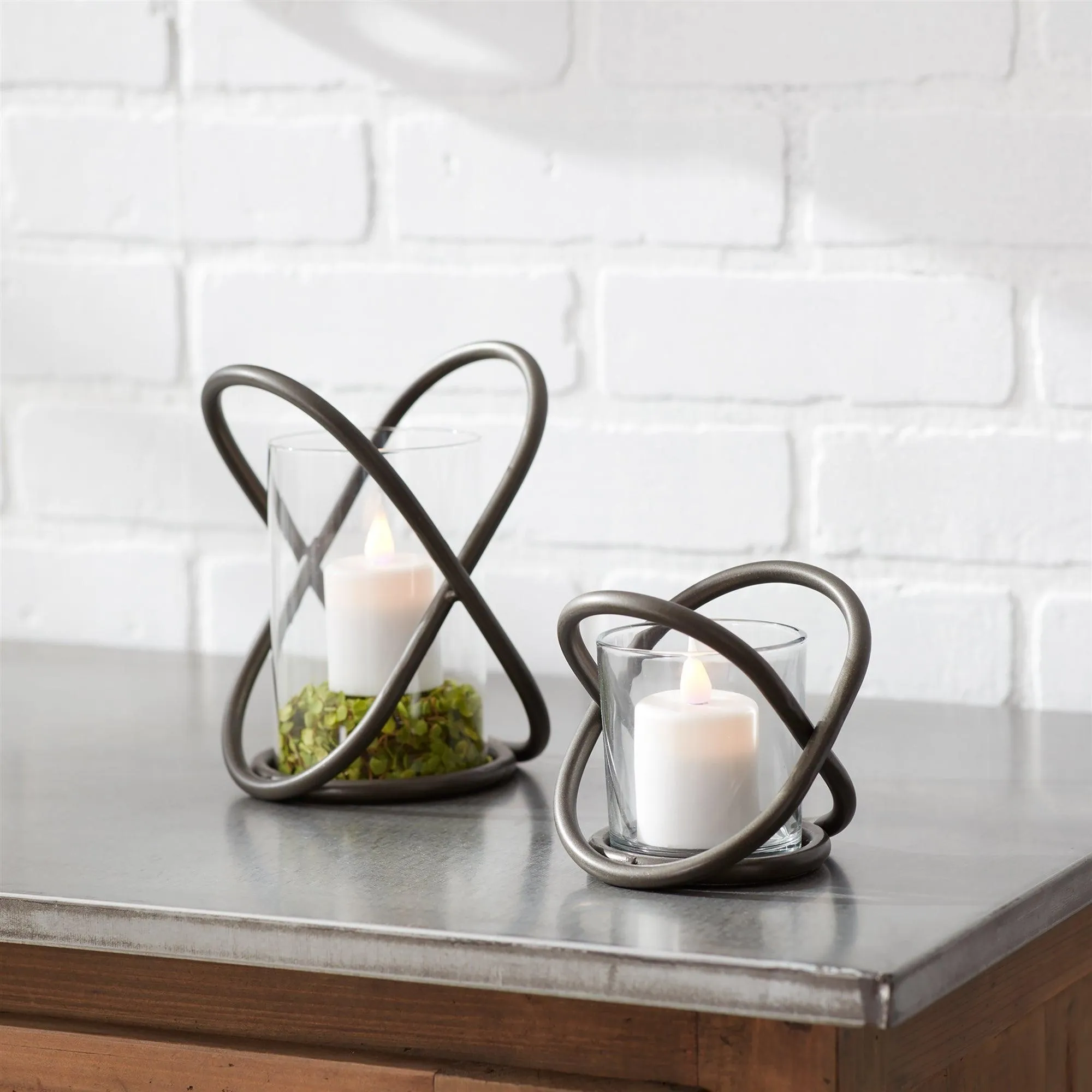 Modern Metal Votive Holder with Glass Insert (Set of 2)