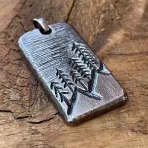 Mountain Scene Necklace Pendant in Rustic, Hand Forged Sterling Silver