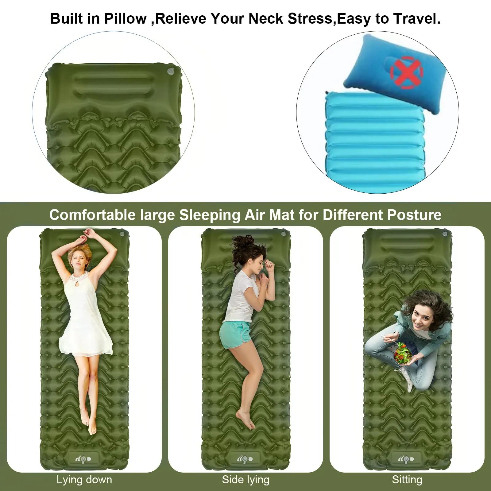 MOXILS Sleeping Pad, Ultralight Inflatable Sleeping Pad for Camping, Built-in Pump, Ultimate for Camping, Hiking, Airpad, Carry Bag, Repair Kit, Compact & Lightweight Air Mattress(Green)