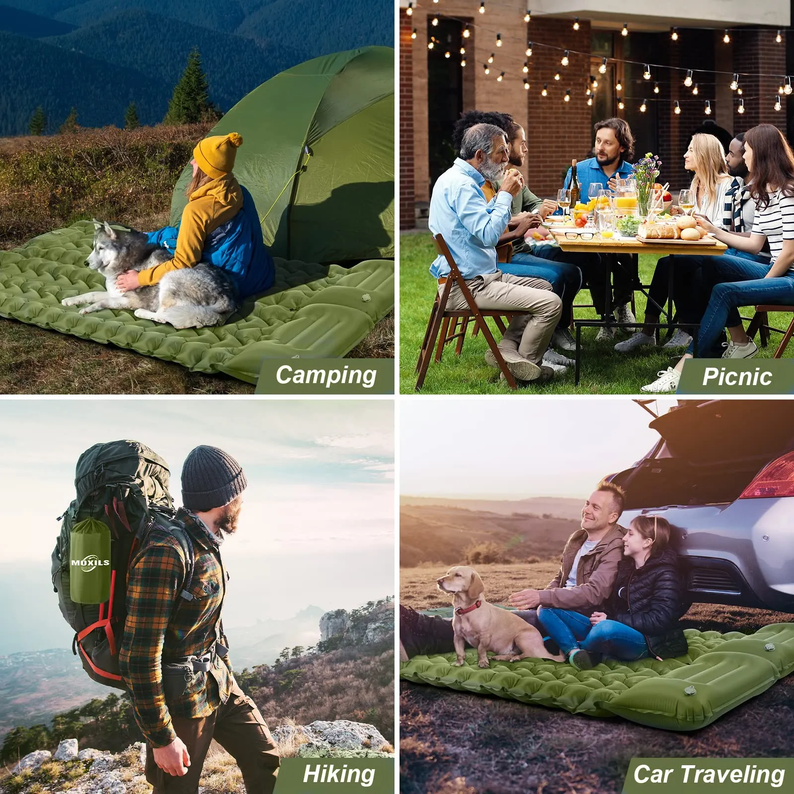 MOXILS Sleeping Pad, Ultralight Inflatable Sleeping Pad for Camping, Built-in Pump, Ultimate for Camping, Hiking, Airpad, Carry Bag, Repair Kit, Compact & Lightweight Air Mattress(Green)