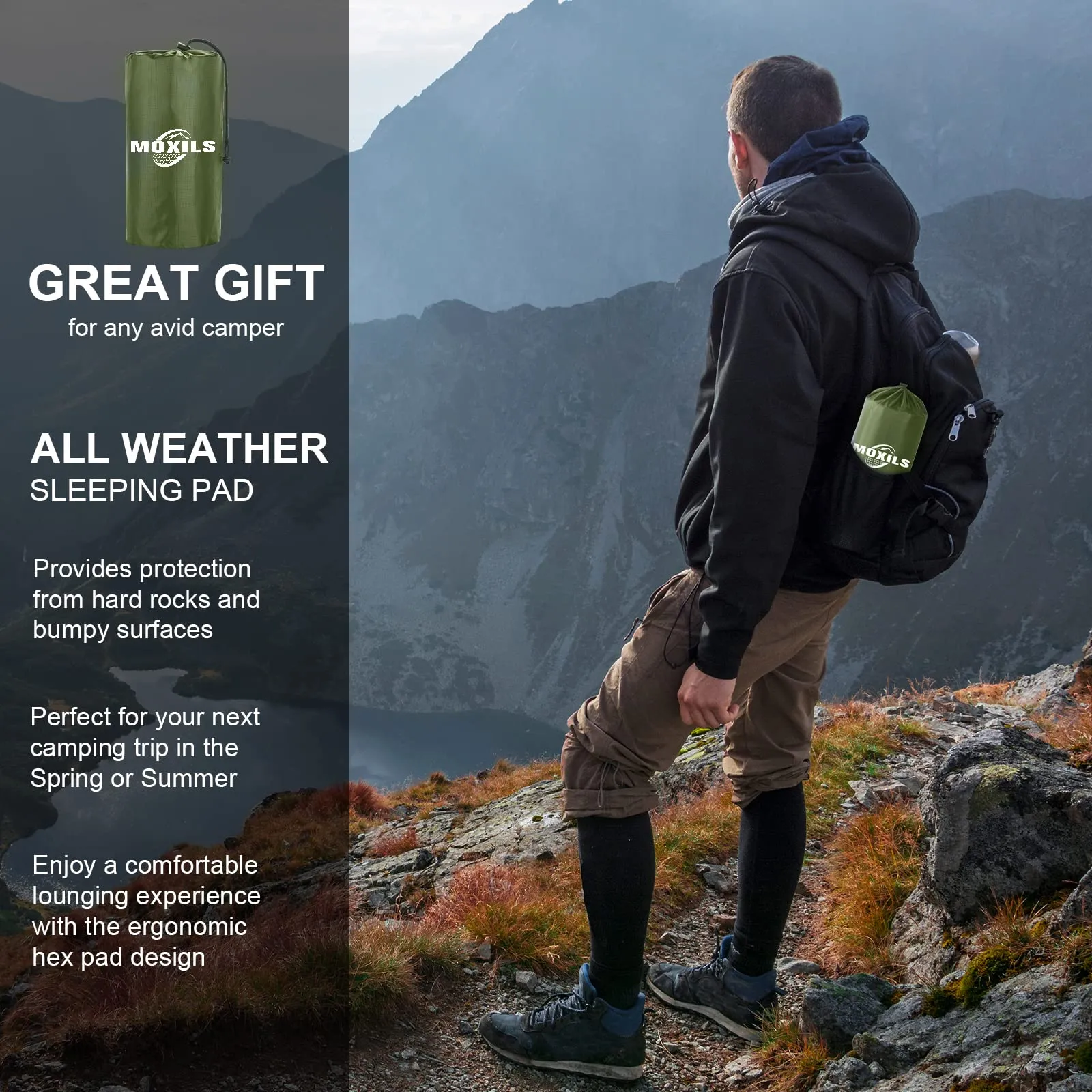 MOXILS Sleeping Pad, Ultralight Inflatable Sleeping Pad for Camping, Built-in Pump, Ultimate for Camping, Hiking, Airpad, Carry Bag, Repair Kit, Compact & Lightweight Air Mattress(Green)