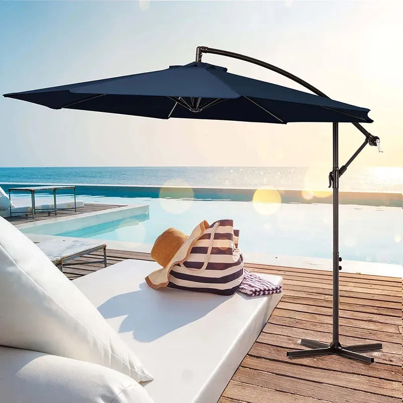 New Arlmont & Co. 10 Ft Outdoor Patio Offset Hanging Cantilever Umbrella with Crank & Cross Base in Navy!