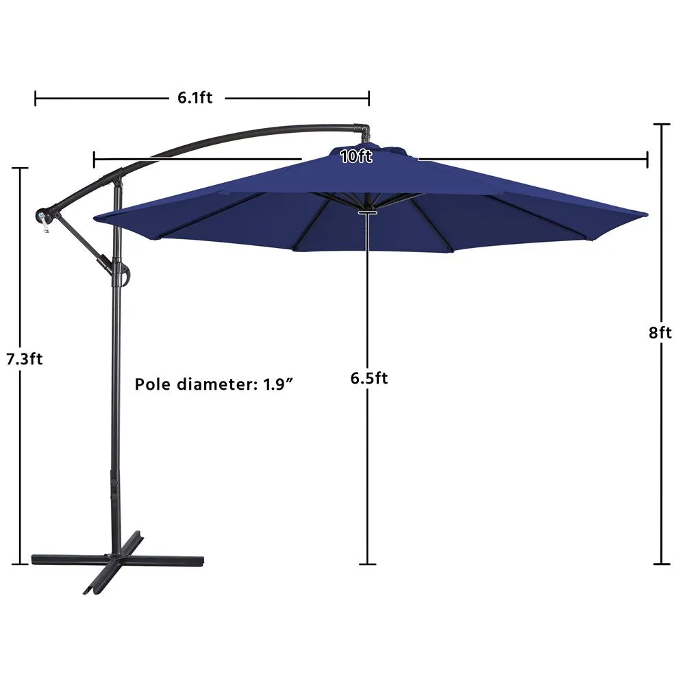New Arlmont & Co. 10 Ft Outdoor Patio Offset Hanging Cantilever Umbrella with Crank & Cross Base in Navy!