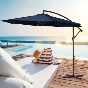 New Arlmont & Co. 10 Ft Outdoor Patio Offset Hanging Cantilever Umbrella with Crank & Cross Base in Navy!