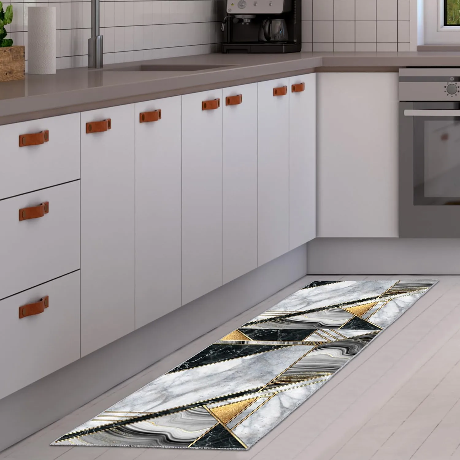 NEW Geometric Runner Rug for Hallway Area Rug Home Decor Carpet 2 FT 3 inch X 8 FT Digital Printing with Non-Skid PVC Bottom for Kitchen Hallway Living Room