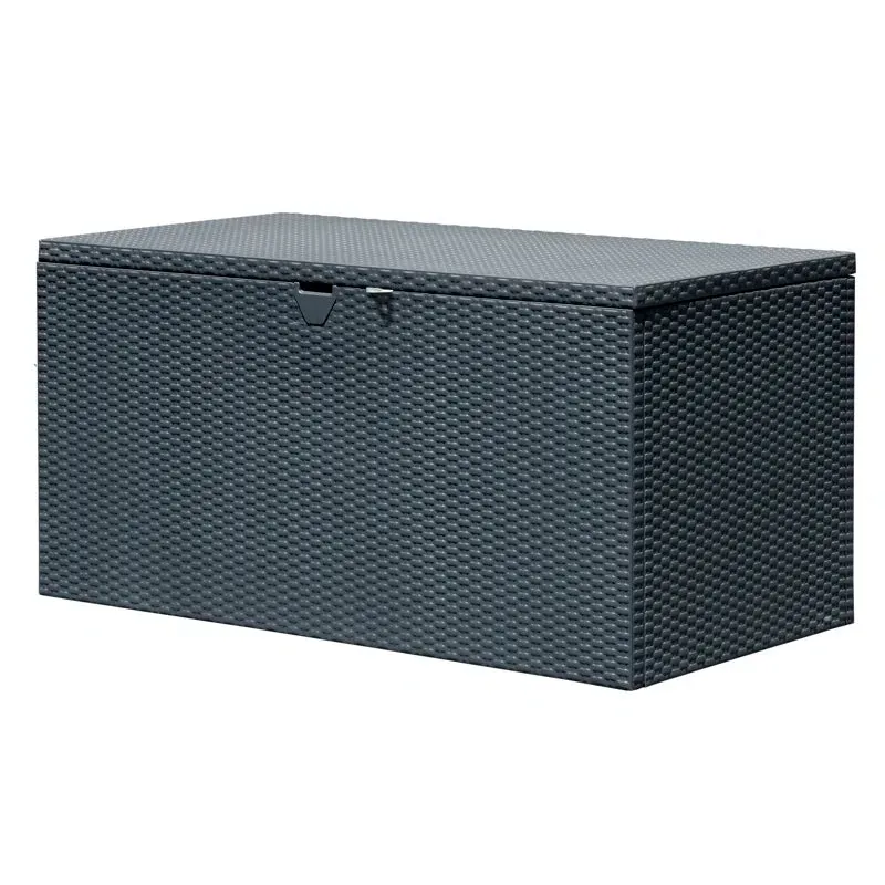 New Retails $300 Arrow Spacemaker 134.5 Gallon Water Resistant Metal Deck Box, Colour, Anthracite! Has 1 small dent on side & 2 inside bottom panel from transport- does not affect its use!