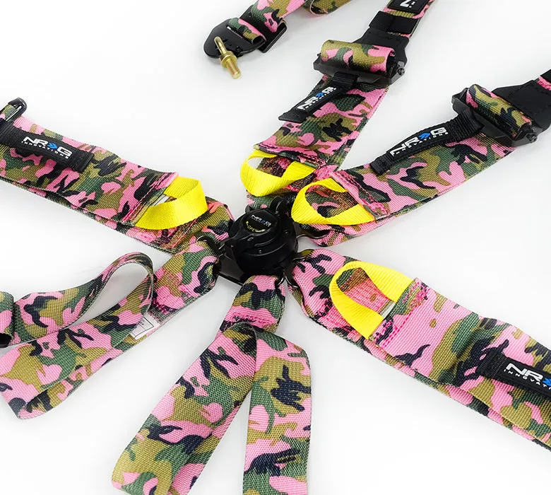 NRG SBH-HRS6PCPKCAMO Pink Camo FIA 6 Point 2 inch Shoulder Belt for HANS device with Cam Lock