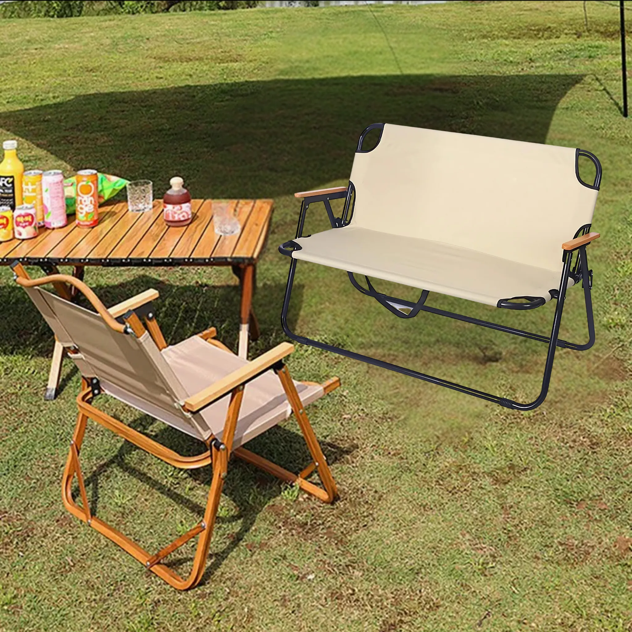 Outdoor Camping Chair Lightweight Foldable Double Single Chair with Breathable Fabric for Garden, Picnic, Beach Chair