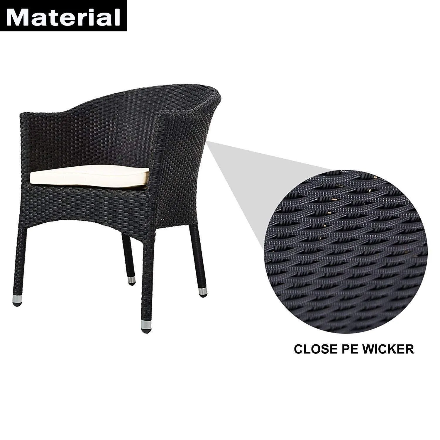 Outdoor Dining Rattan Chairs Patio Garden Furniture with Seat Cushions, Black