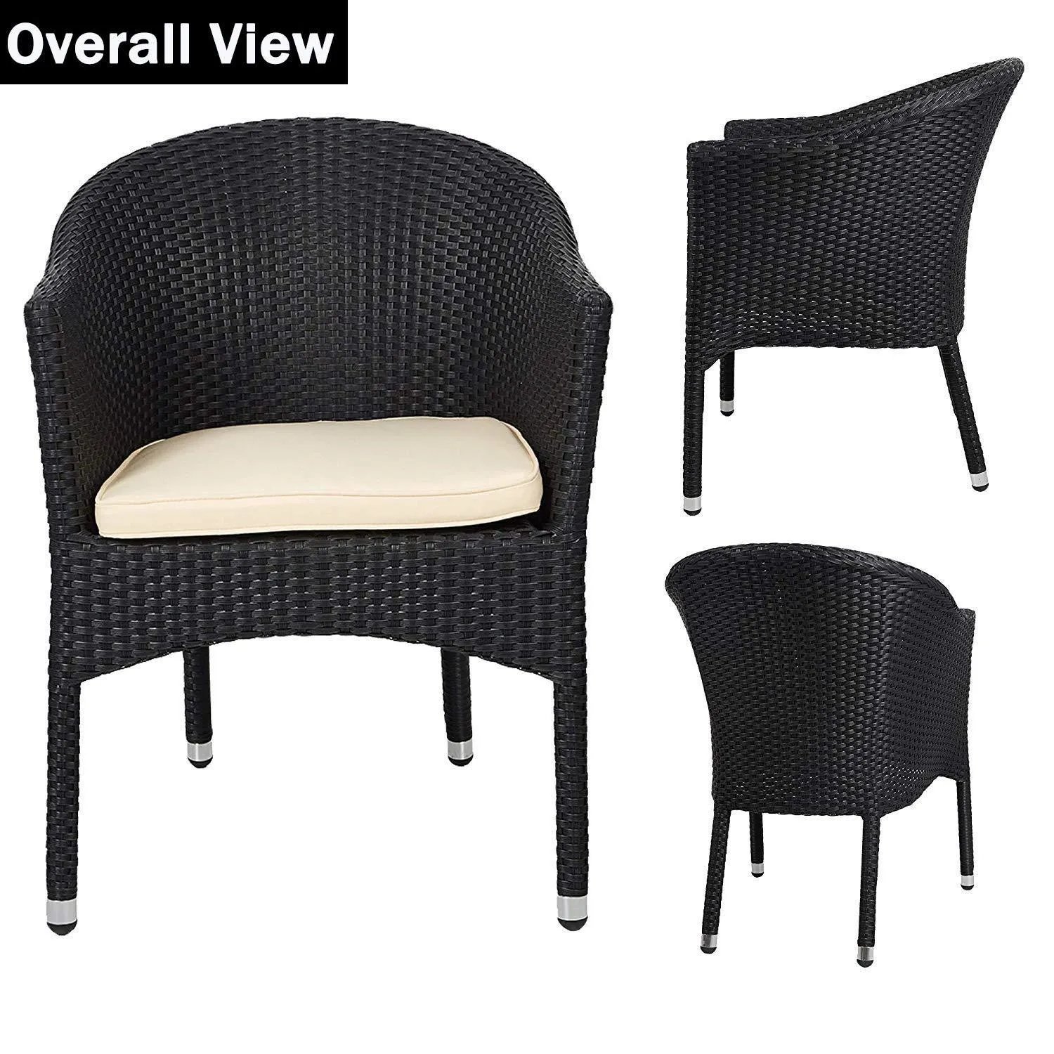 Outdoor Dining Rattan Chairs Patio Garden Furniture with Seat Cushions, Black