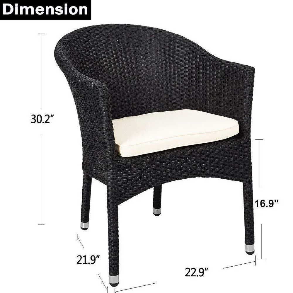 Outdoor Dining Rattan Chairs Patio Garden Furniture with Seat Cushions, Black