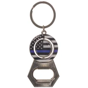 Pine Ridge American Flag Blue Line Keychain With Beer Bottle Opener, Modern Patriotic Easy To Carry Premium Metal Keychain