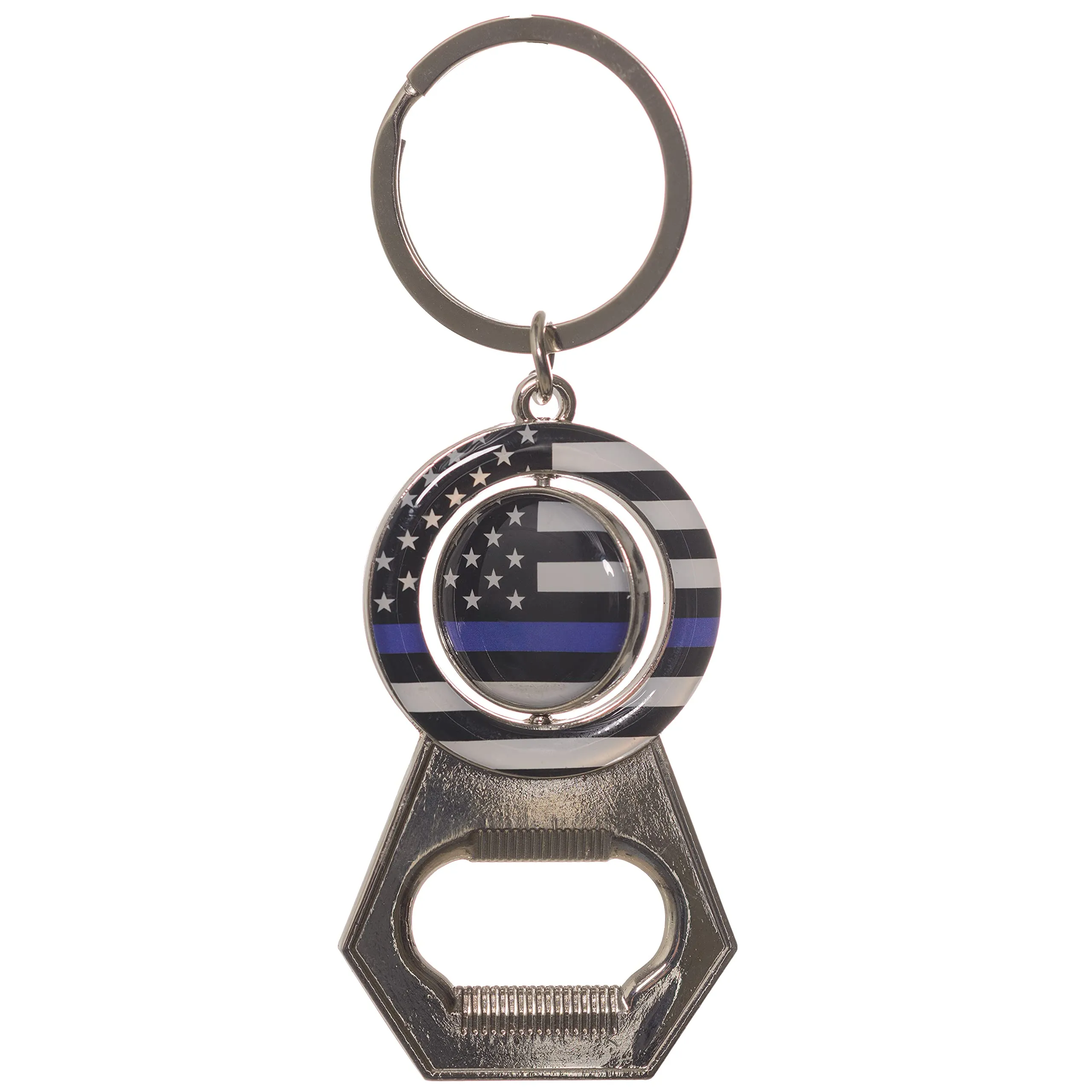 Pine Ridge American Flag Blue Line Keychain With Beer Bottle Opener, Modern Patriotic Easy To Carry Premium Metal Keychain