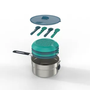 Popote 100 de camping en acier inox - 4 personnes - 18 éléments.