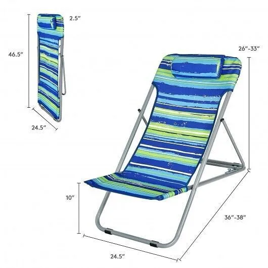 Portable Beach Chair Set of 2 with Headrest -Blue - Color: Blue