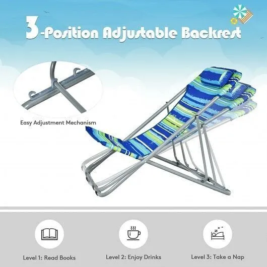 Portable Beach Chair Set of 2 with Headrest -Blue - Color: Blue