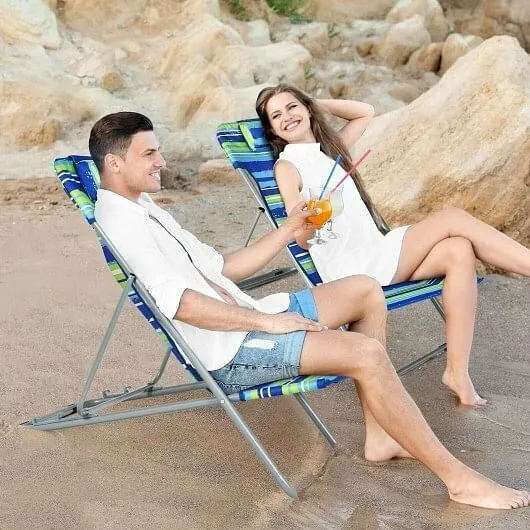 Portable Beach Chair Set of 2 with Headrest -Blue - Color: Blue
