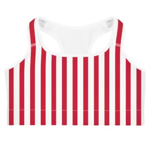 Red & White Striped Sports Bra