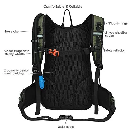 REINOS Hydration Backpack with 2L Bladder for Men & Women, Daypack with Thermal Insulation | Great for Hiking, Running, Cycling, Camping, Skiing, Outdoor Activities