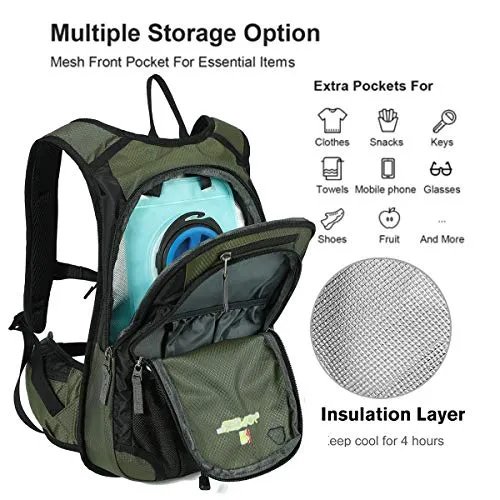 REINOS Hydration Backpack with 2L Bladder for Men & Women, Daypack with Thermal Insulation | Great for Hiking, Running, Cycling, Camping, Skiing, Outdoor Activities