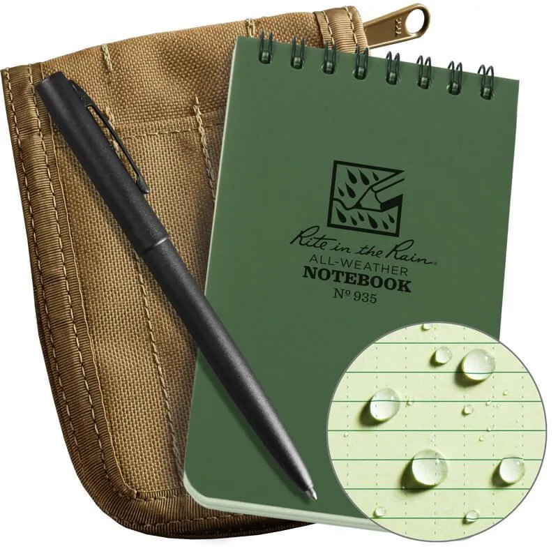 Rite in the Rain No935-KIT Top Spiral 3x5 Notebook Kit Green Tan