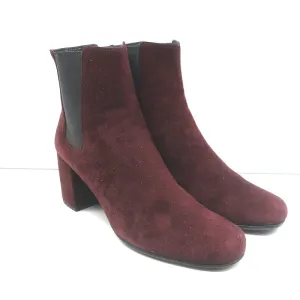 Saint Laurent Chelsea Boots Burgundy Suede Size 37 Mid-Heel Ankle Boots