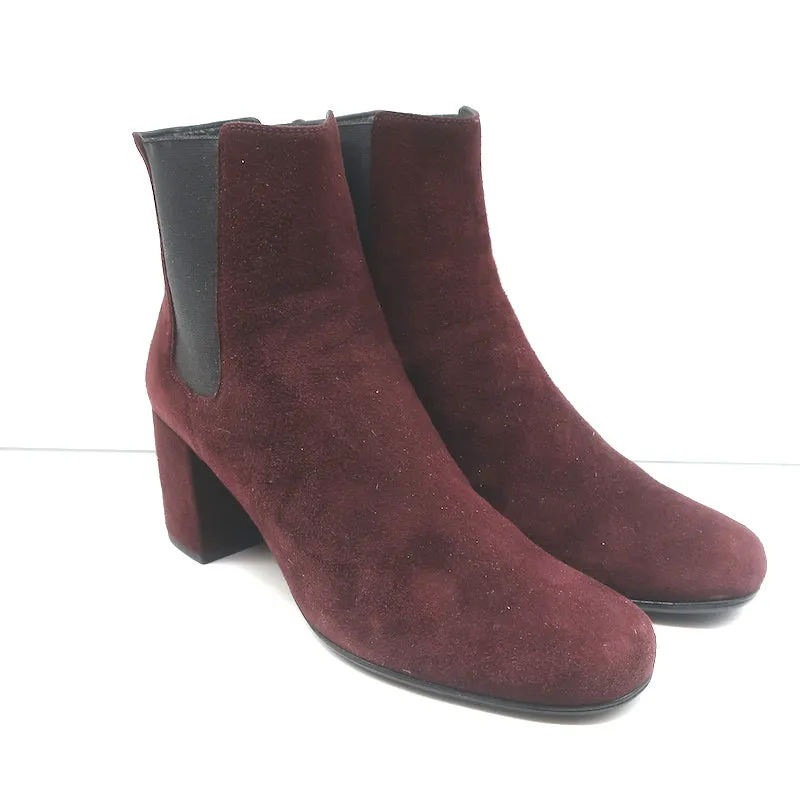 Saint Laurent Chelsea Boots Burgundy Suede Size 37 Mid-Heel Ankle Boots