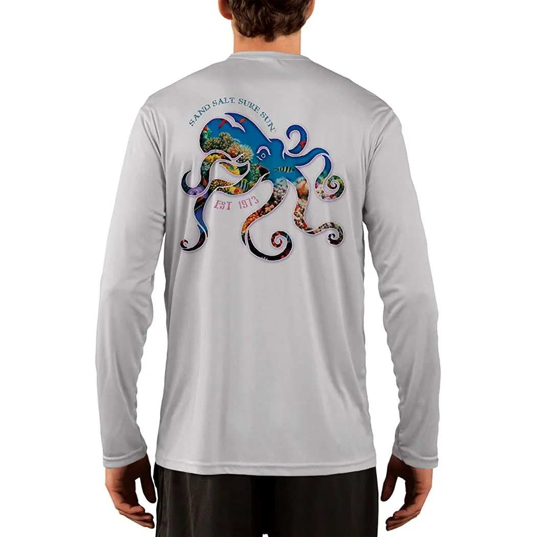 SAND.SALT.SURF.SUN. Coral Octopus Men's UPF 50  UV Sun Protection Performance Long Sleeve T-Shirt