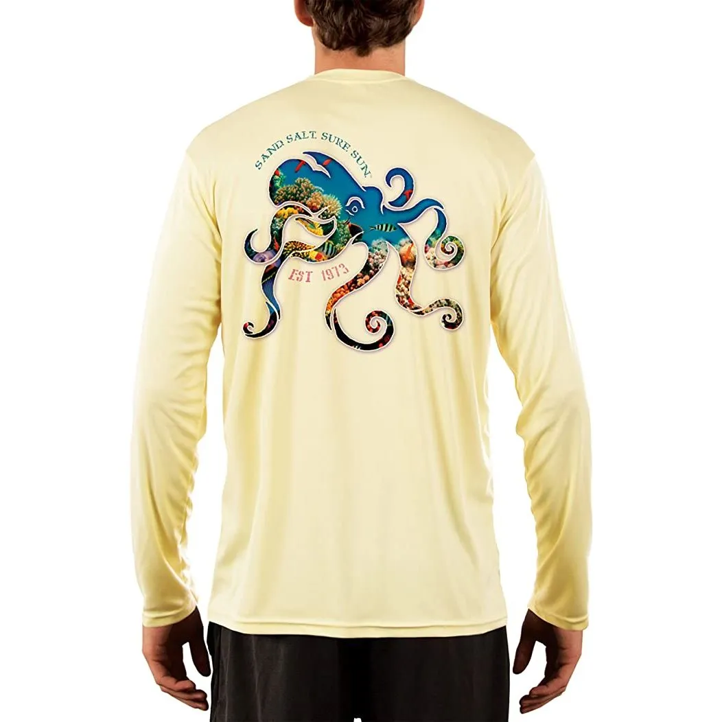 SAND.SALT.SURF.SUN. Coral Octopus Men's UPF 50  UV Sun Protection Performance Long Sleeve T-Shirt
