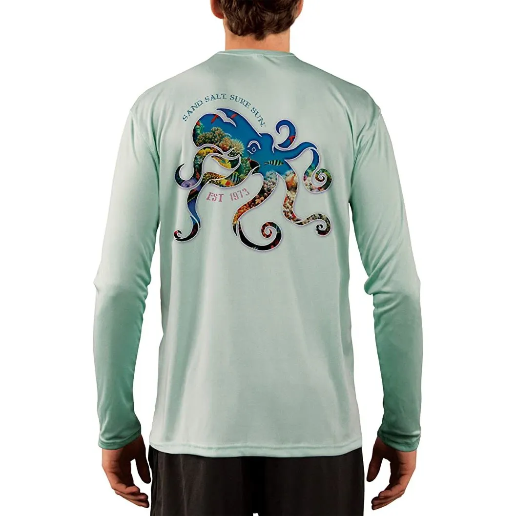 SAND.SALT.SURF.SUN. Coral Octopus Men's UPF 50  UV Sun Protection Performance Long Sleeve T-Shirt