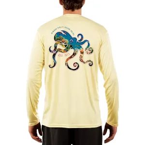 SAND.SALT.SURF.SUN. Coral Octopus Men's UPF 50  UV Sun Protection Performance Long Sleeve T-Shirt