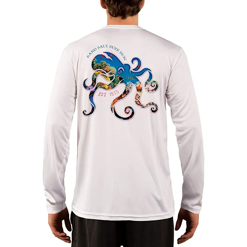 SAND.SALT.SURF.SUN. Coral Octopus Men's UPF 50  UV Sun Protection Performance Long Sleeve T-Shirt