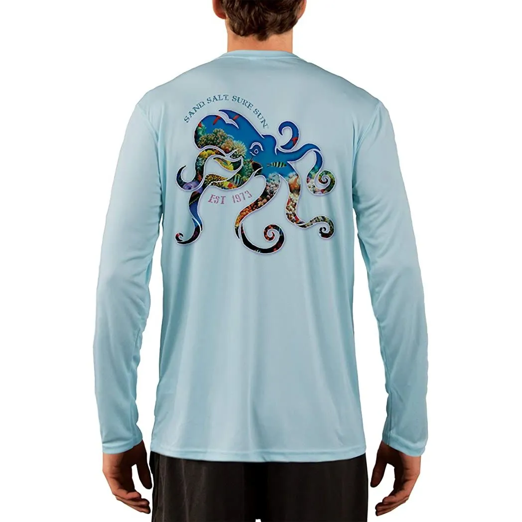 SAND.SALT.SURF.SUN. Coral Octopus Men's UPF 50  UV Sun Protection Performance Long Sleeve T-Shirt
