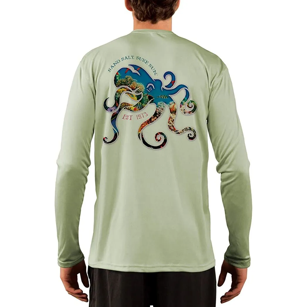 SAND.SALT.SURF.SUN. Coral Octopus Men's UPF 50  UV Sun Protection Performance Long Sleeve T-Shirt